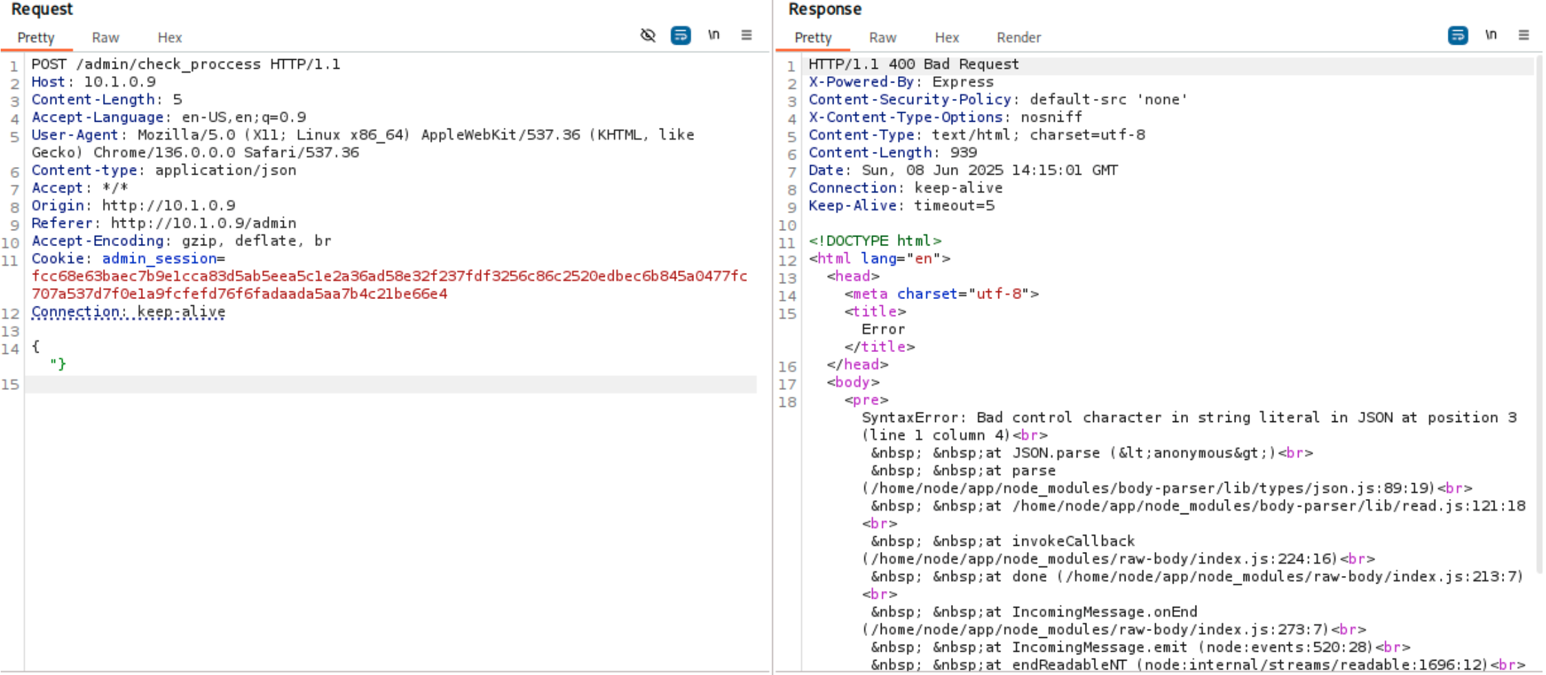 modify request, send wrong json payload