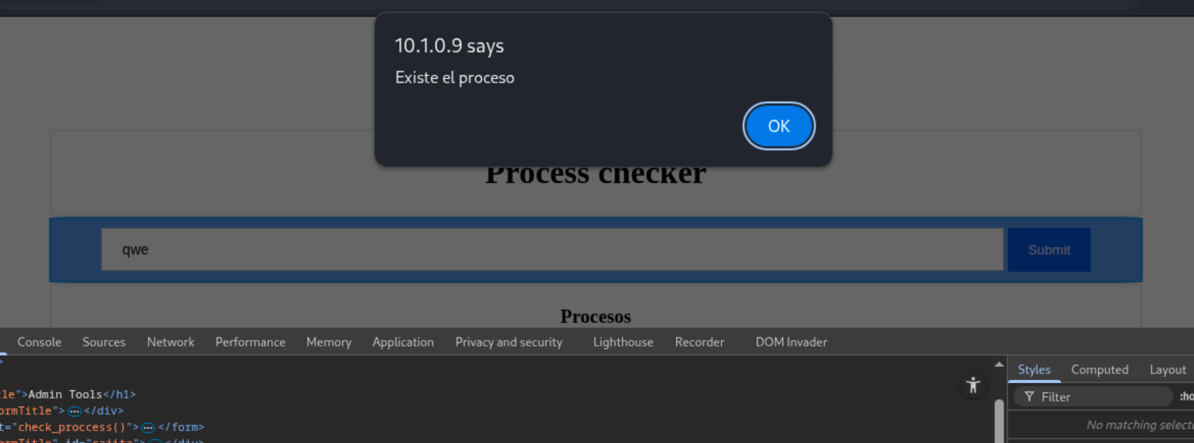 alert Existe el proceso