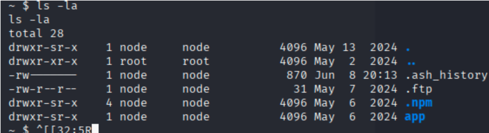 execute command ls -la
